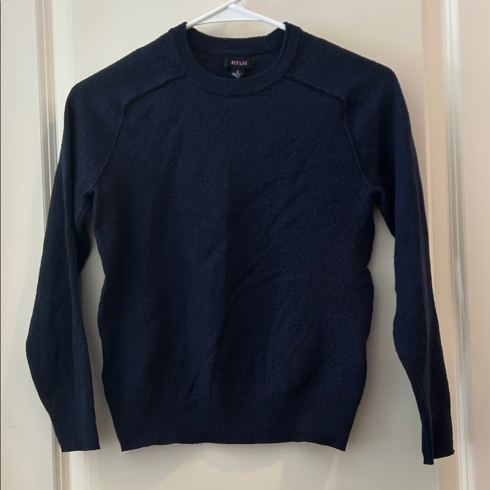 Alfani ExtraFine Merino wool blend Navy Blue crewneck Sweater women size S blue